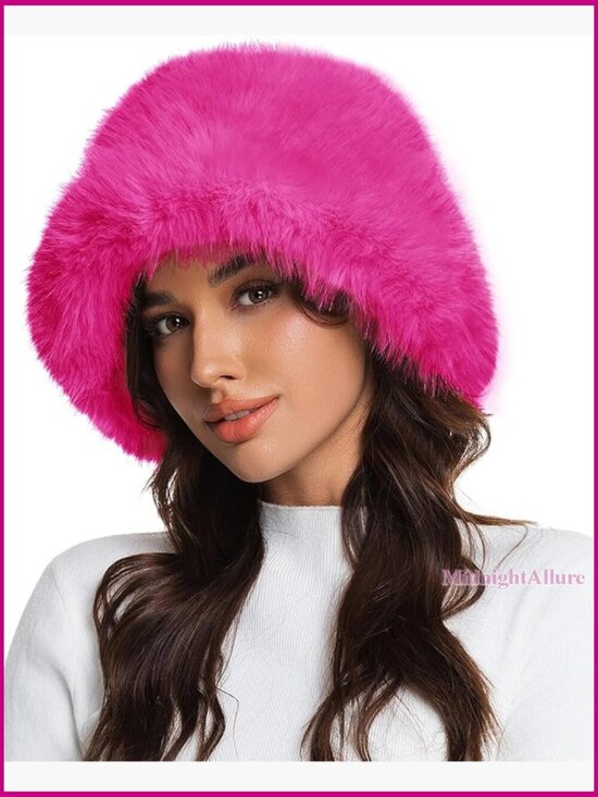 Faux Fur Bucket Hat Wide Brim Adjustable Winter Fashion Hat main image 5